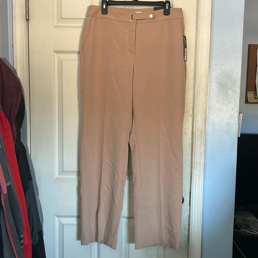 Wide Leg Dress Pants in Beige - Classic Tailored Style